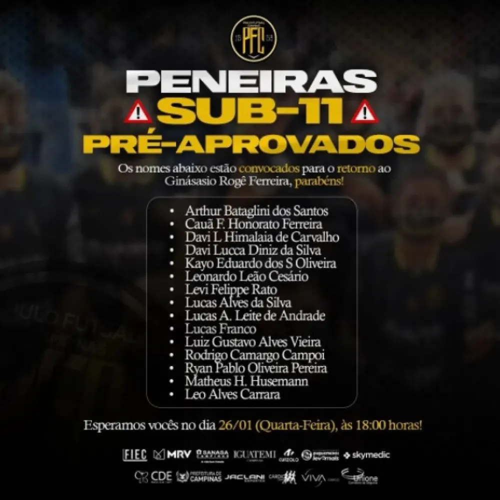 PR&Eacute;-APROVADOS SUB-11!